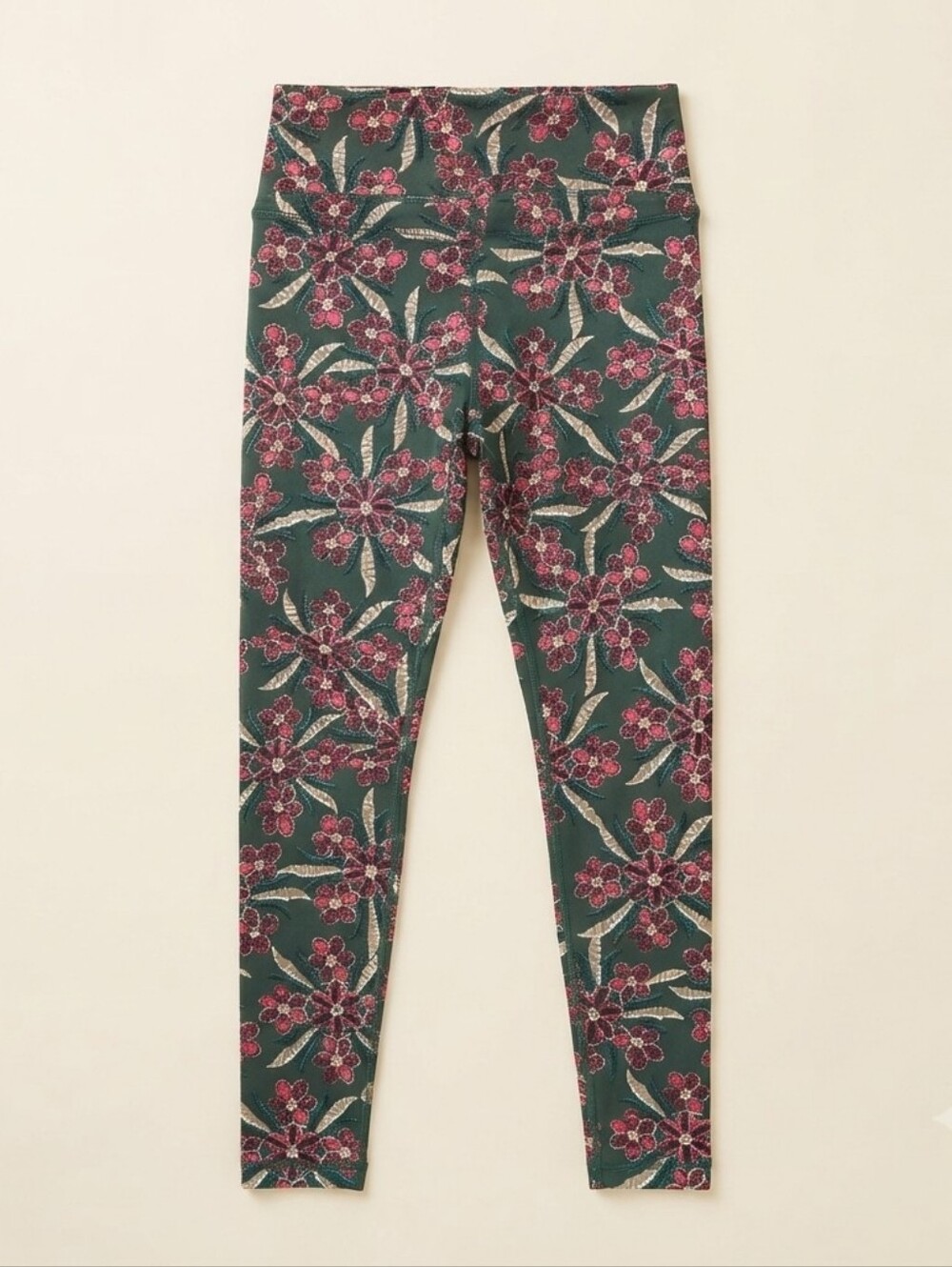 LuLaRoe Leggings Womens One Size Green Red Floral Boho High Waist Butter Soft